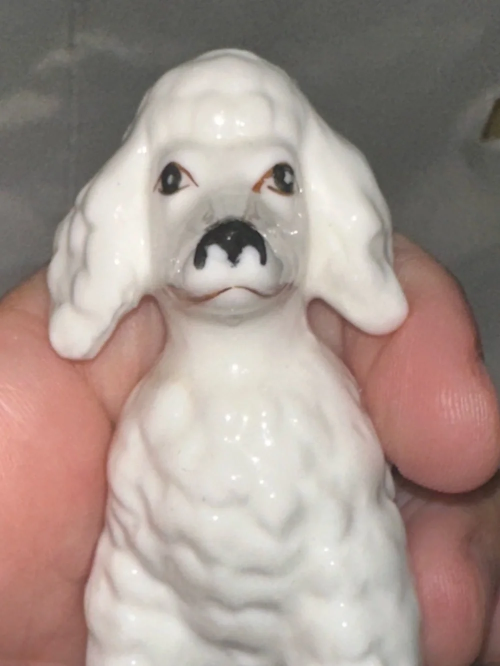 Vintage White Poodle Puppy Dog Sitting Ceramic Figurine 3.5” Dainty 1950s Decor